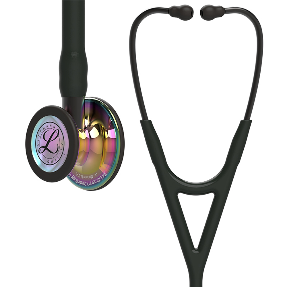 Стетоскоп Littmann Cardiology IV, черный, радужная акустическая головка, дымчатый ствол (6240)