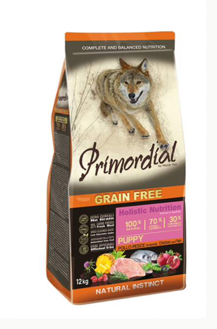 Сухой корм PRIMORDIAL для щенков беззерновой курица рыба 12 кг