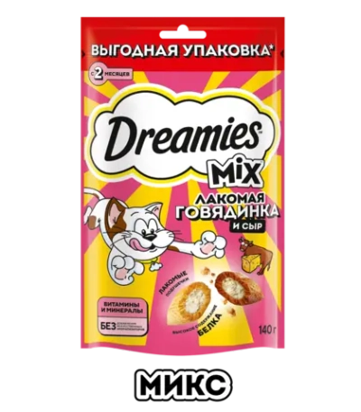 Dreamies лакомые подушечки говядина сыр 140 г