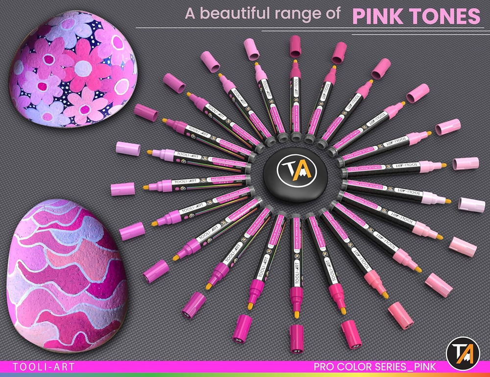 TOOLI-ART акриловые маркеры фломастеры, 22 шт. Pink