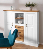 Тумба в гостиную Ландхаус 130х38х130 см, белый комод из массива сосны с 3 ящиками