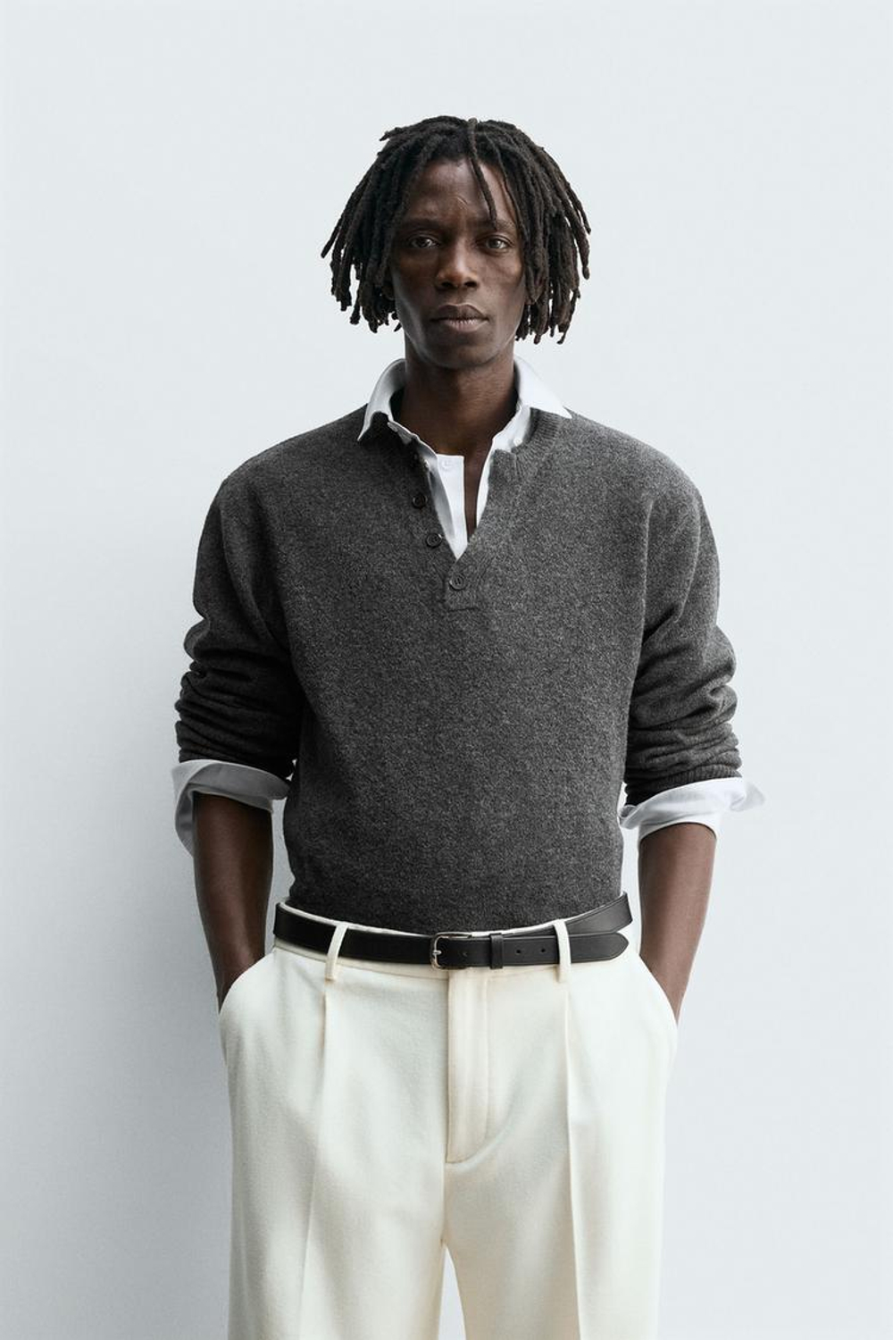 ZARA ПОЛО ВЯЗАНЫЙ, СЕРЫЙ