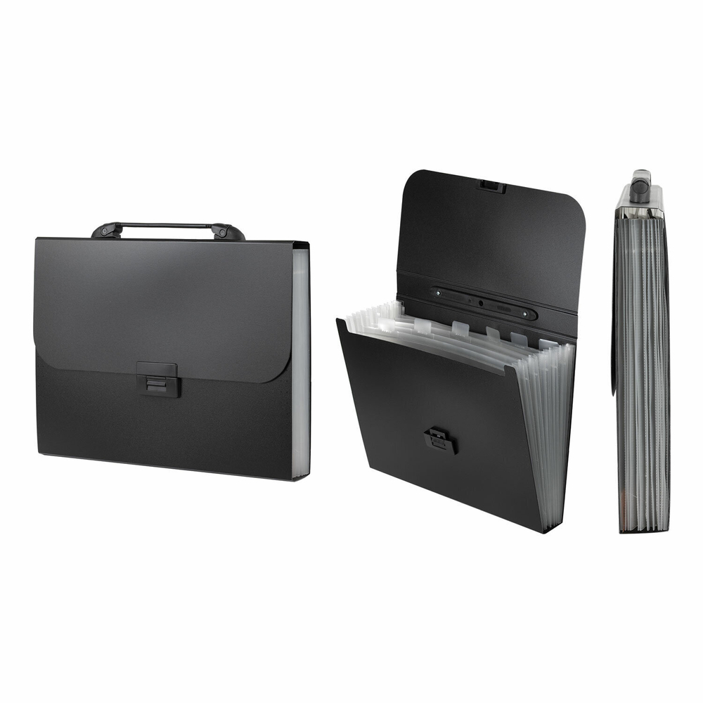 Папка-портфель пластиковая BRAUBERG "Energy" А4 (330х256х32 мм) 7 отделений черная (3 штуки в упаковке)