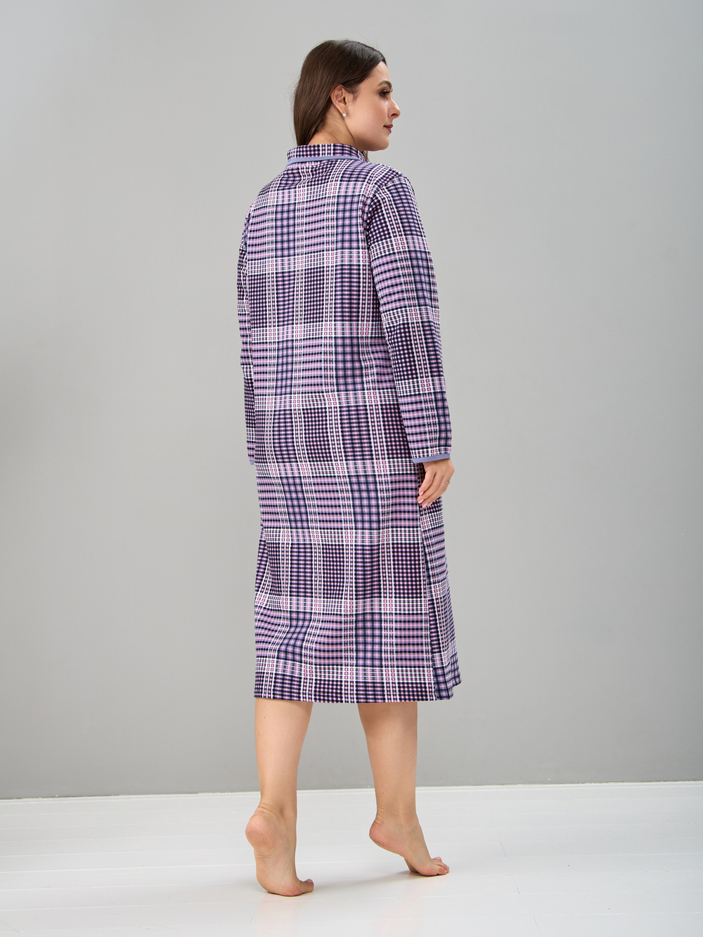 Халат Х-138/клеткасерая-брусника