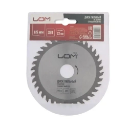 Диск пильный по дереву ЛОМ, стандартный рез, 115 х 22 мм, 36 зубьев