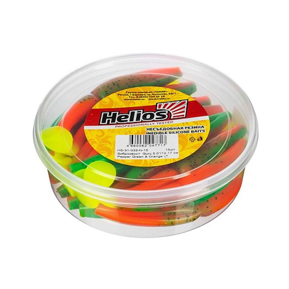 Виброхвост несъедоб. Guru 5,0&#39;/12,7 см Pepper Green &amp; Orange LT 15шт. (HS-31-032-N-15) Helios
