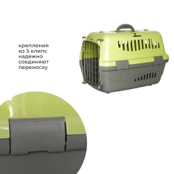 Переноска пластиковая ZOOEXPRESS "Турне" с металлической дверцей - 48х32х32 см (M) - зеленая