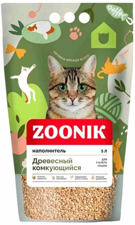 Наполнитель ЗООНИК древесный, комкующийся - 5 л