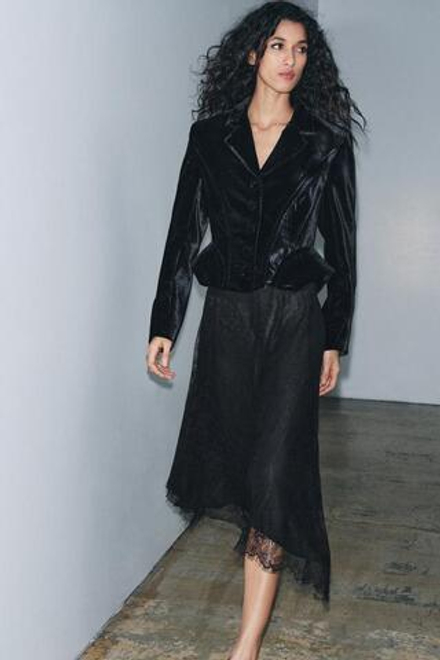 ZARA ЮБКА МИДИ ИЗ КРУЖЕВА — ZW COLLECTION, ЧЕРНЫЙ