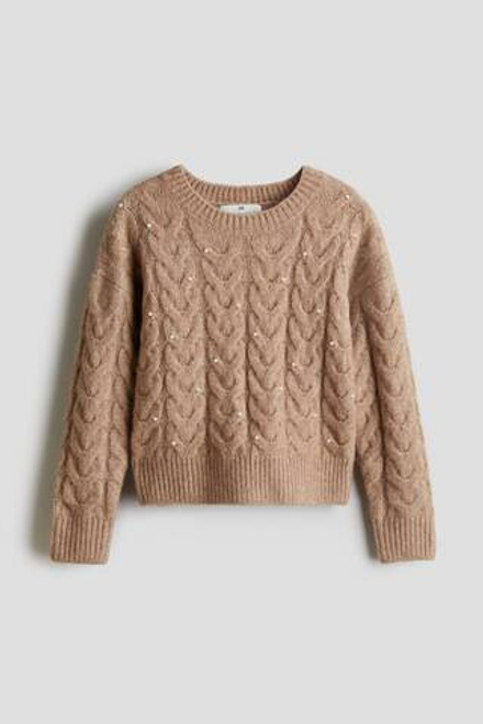H&M Вязаный свитер с бусинами, бежевый