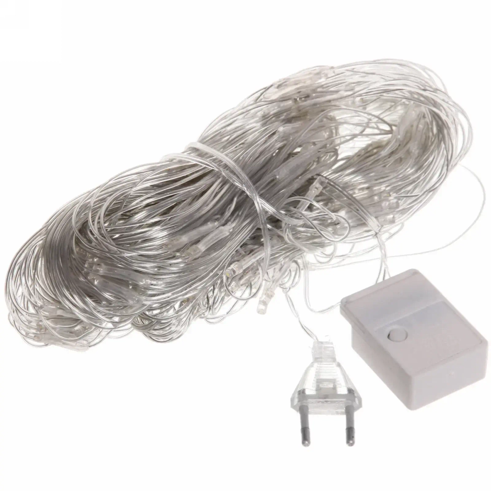 Гирлянда для дома СЕТКА ш2,5*в2,0 м 192 лампы LED, прозр.пров.,8 реж, IP-20, Теплый белый