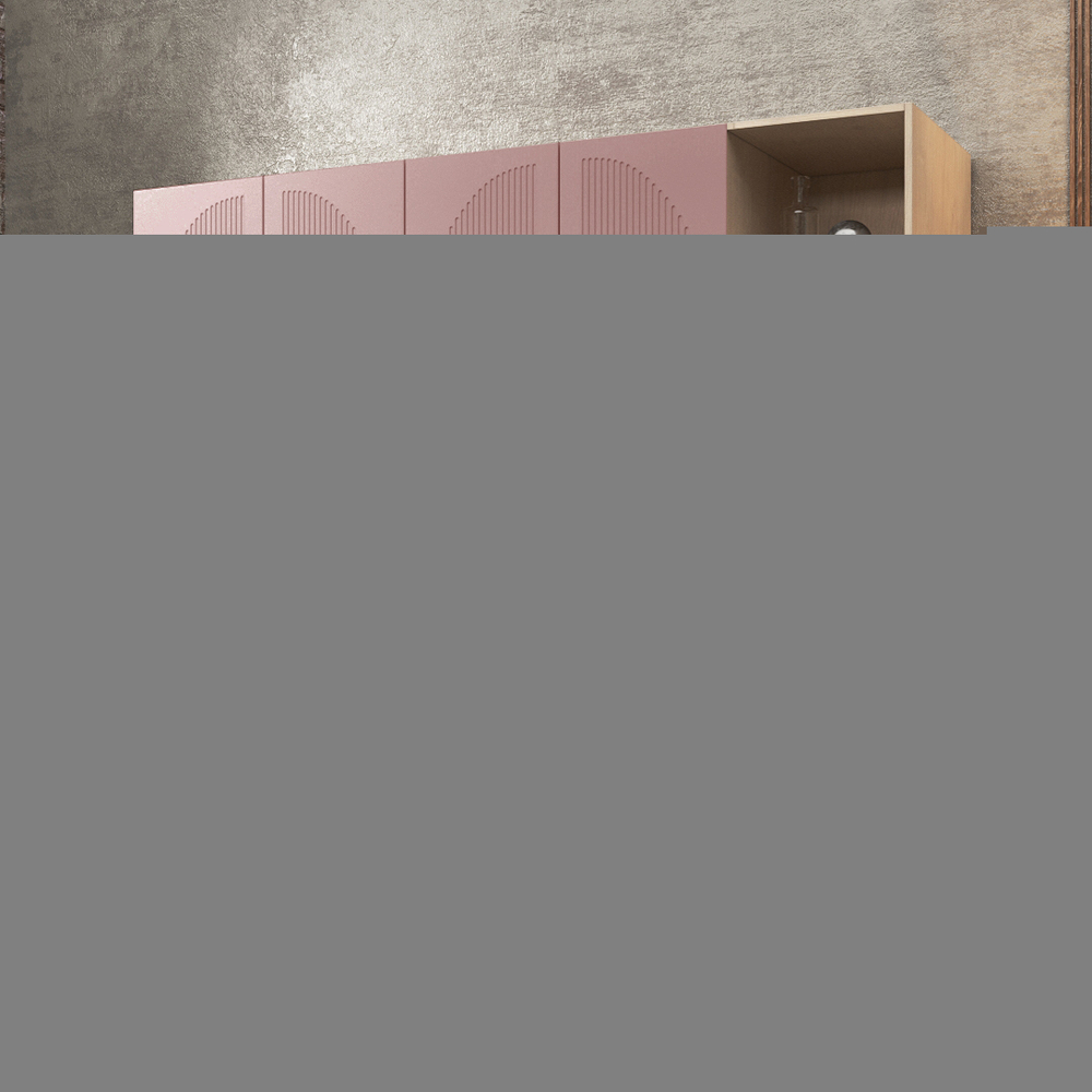 Шкаф Агератум МДФ четырехсекционный с стеллажом Лайн бохо (0,27) А10017 матовая - Дуб Сонома 3025  210*50*220