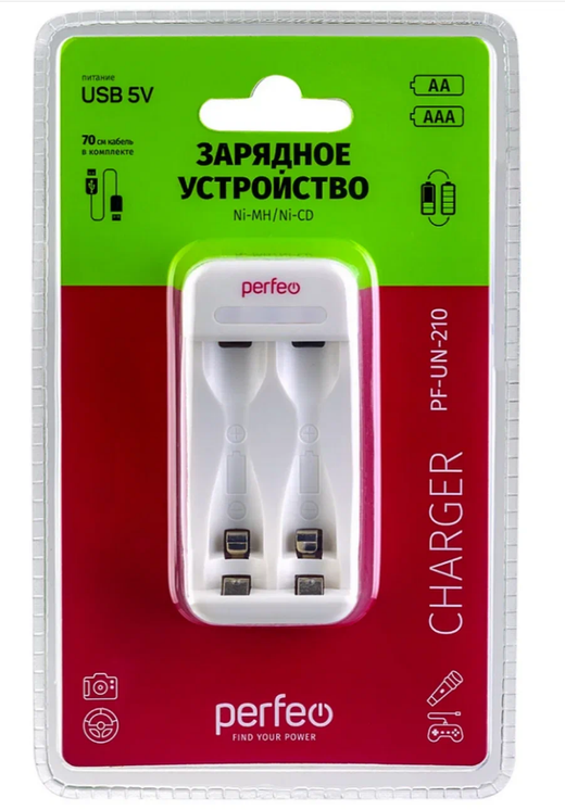 Зарядное от USB аккумуляторов AA/AAA 2-слота PERFEO PF-UN-210