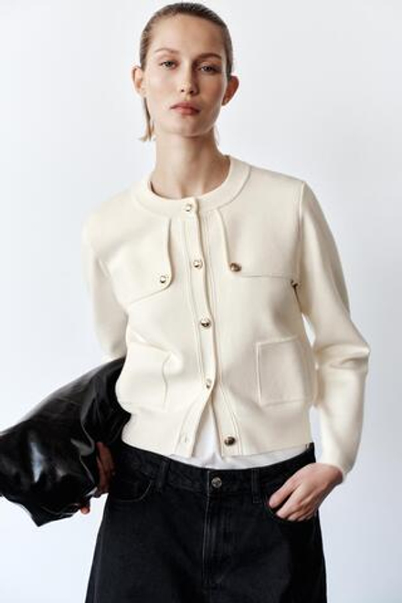 ZARA КАРДИГАН С ЗОЛОТИСТЫМИ ПУГОВИЦАМИ, ЭКРЮ