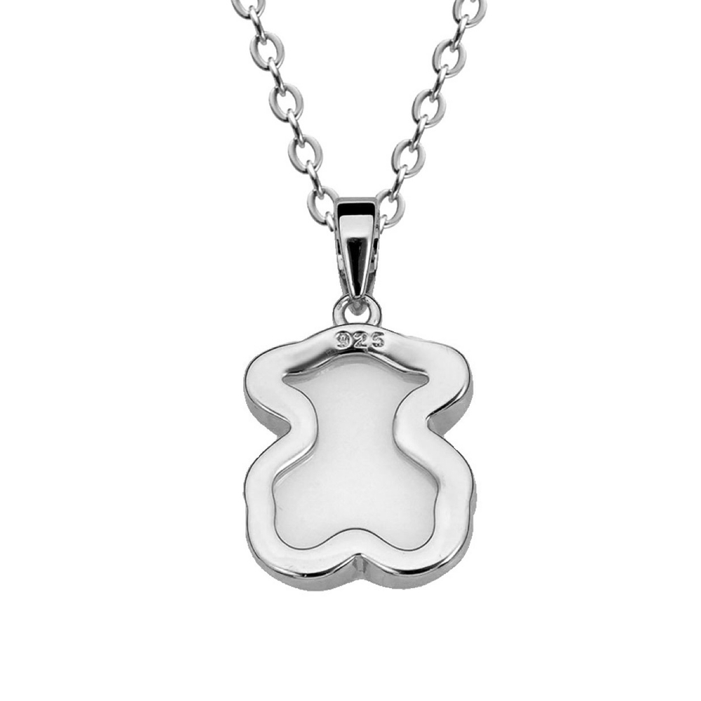 Латунная цепочка с Подвеской "Мишка из белой керамики", silver