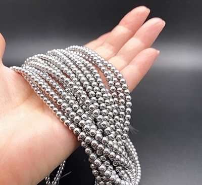 гшг4-с Гематит люкс 4мм, шар, серебро, 20см