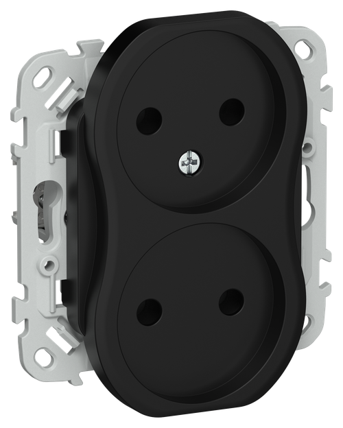 FLITE Розетка 2-местная без заземления без защитных шторок безвинтовое крепление 10А РС02-1-ФлЧ черный IEK