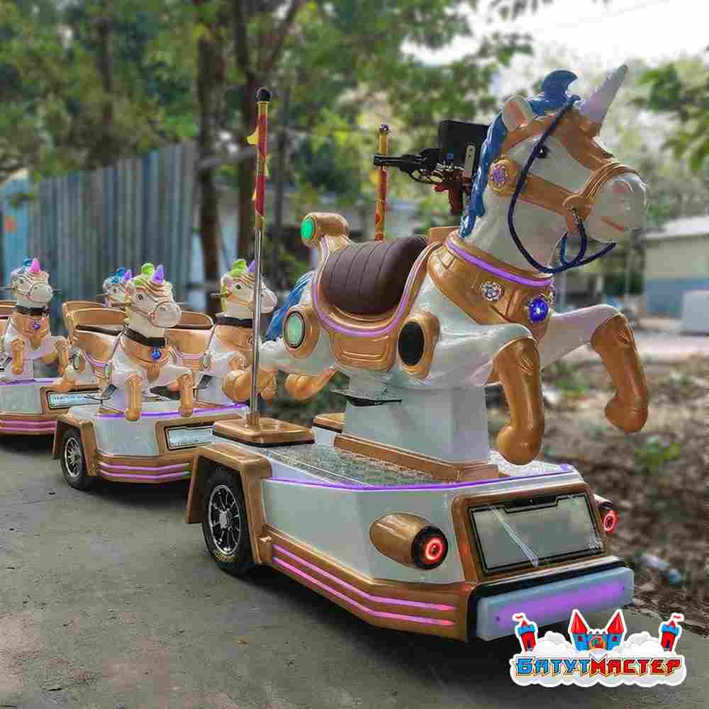 Безрельсовый детский поезд «Топ-топ», 3 платформы, 7 мест, для парка