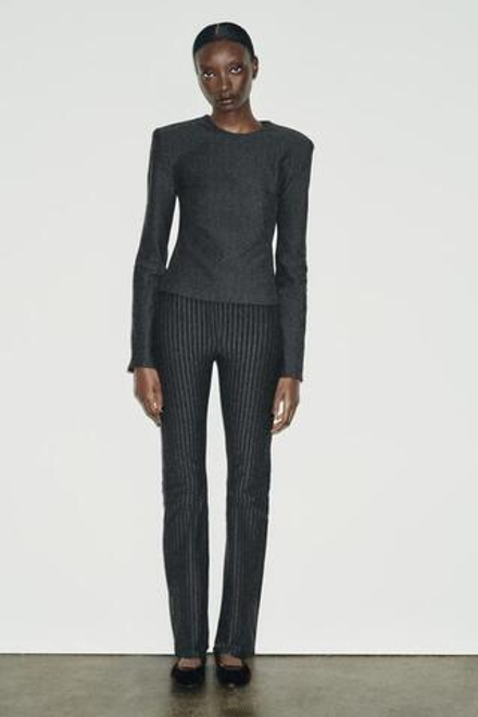 ZARA БРЮКИ FLARED В ТОНКУЮ ПОЛОСКУ, ПОЛОСКИ
