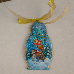 Сувенир Матрешка "Зимние забавы" с росписью Палех в коробке