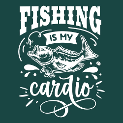 принт PewPewCat Fishing is my cardio для темно-зеленой футболки