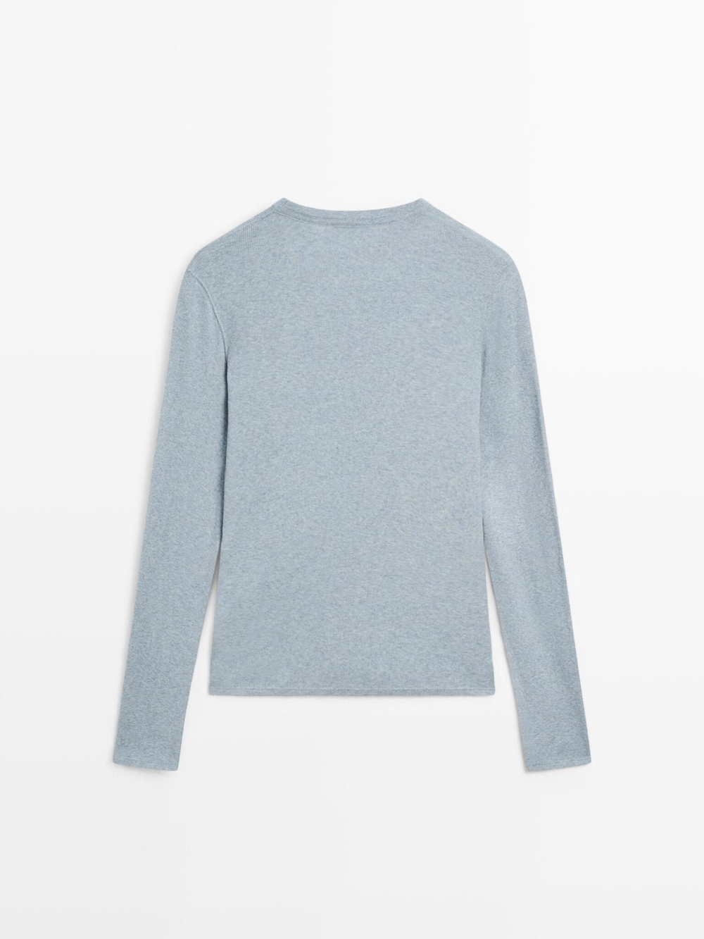 Massimo Dutti Футболка из смесового хлопка с длинными рукавами, небесно-голубой