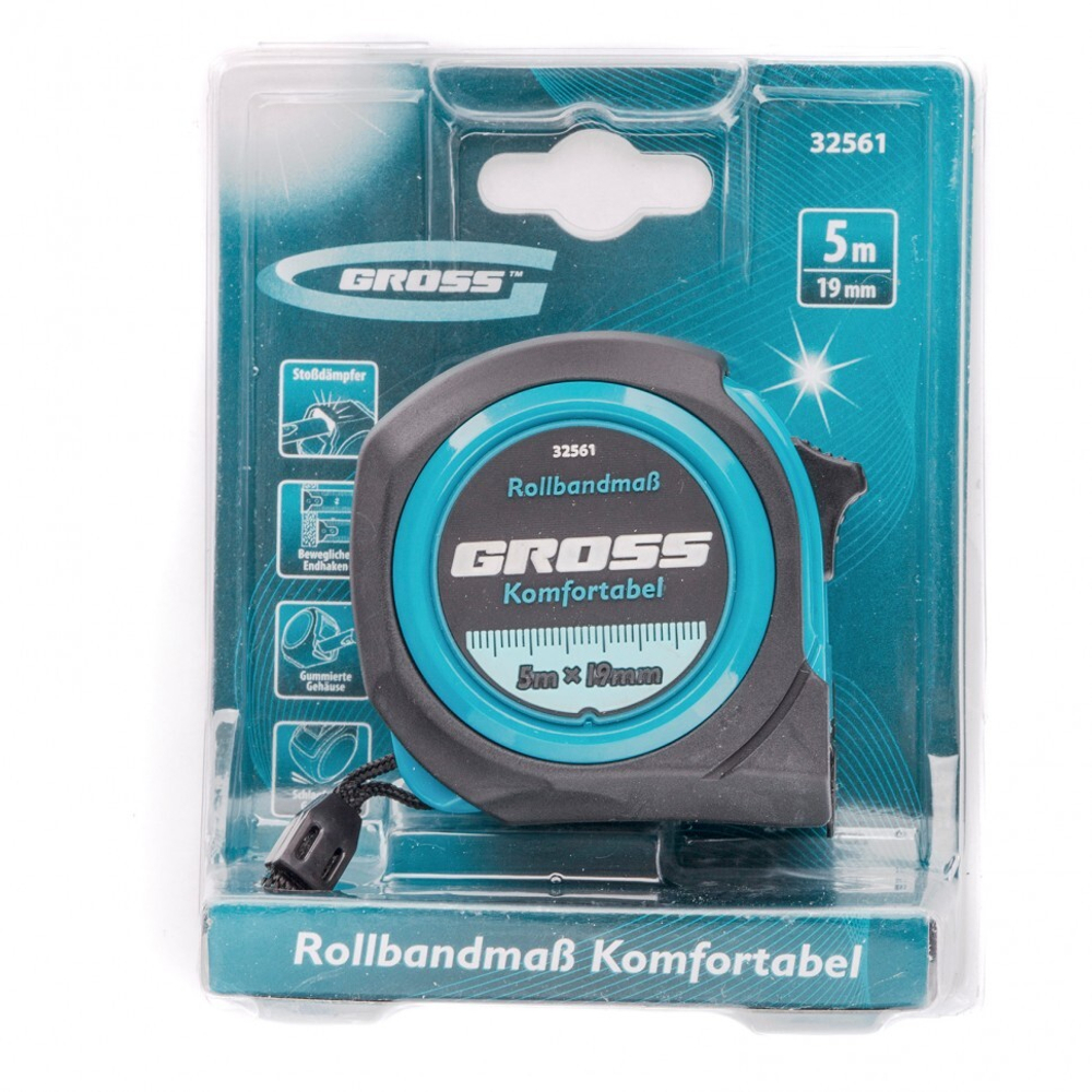 GROSS Рулетка Komfortabel 5м х 19мм обрезиненный корпус