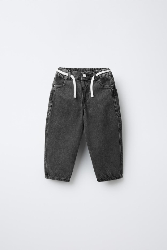 ZARA ДЖИНСЫ BAGGY С РЕМНЕМ, ЧЕРНЫЙ