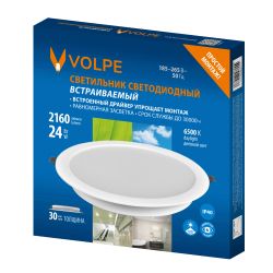 ULM-Q237 24W-6500K WHITE Светильник светодиодный встраиваемый. Дневной свет 6500K. Корпус белый. ТМ Volpe