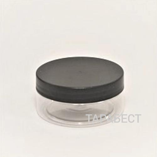 Банка 150 мл пластик прозрачная с черной крышкой