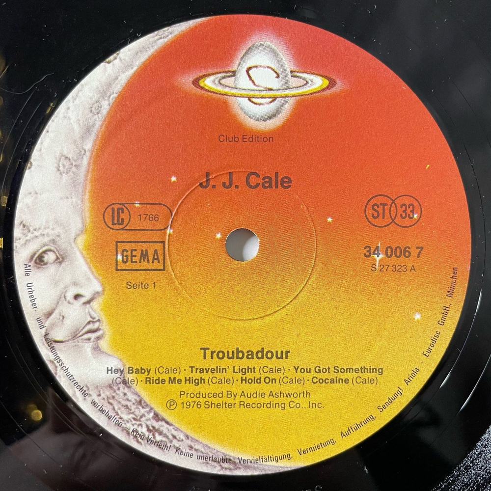 Винтажная виниловая пластинка LP J.J. Cale Troubadour (Germany 1978)