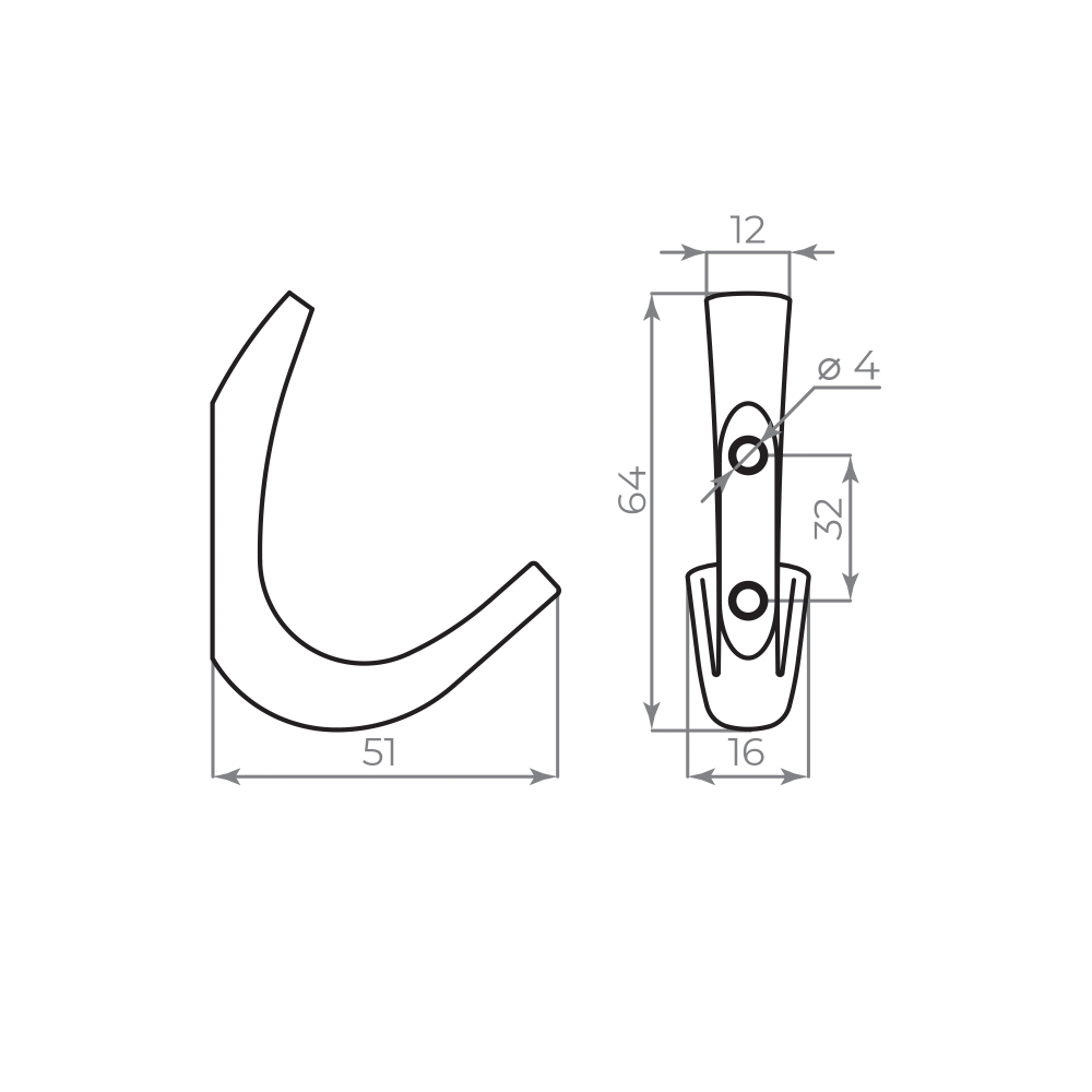 Крючок настенный MB-K-006 SC сатин.хром
