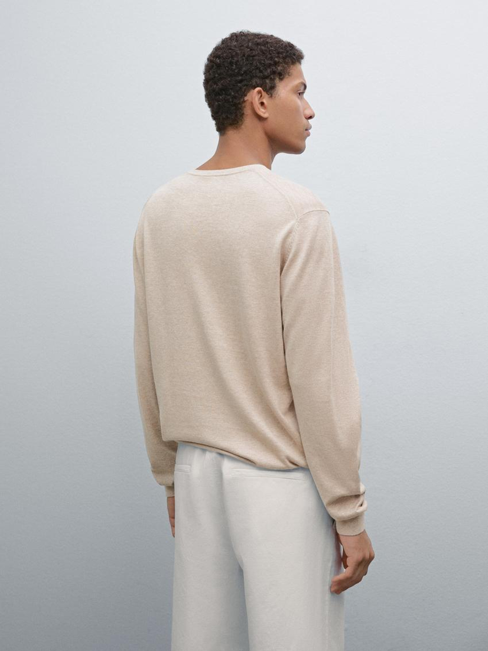 Massimo Dutti Хлопковый свитер с длинными рукавами, песочный