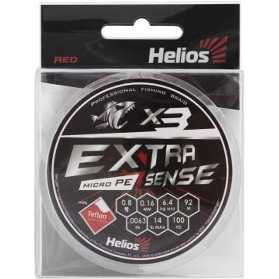 Шнур Helios Extrasense X3 PE Red 92m   0.8/14LB 0.16mm (HS-ES-X3-0.8/14LB)