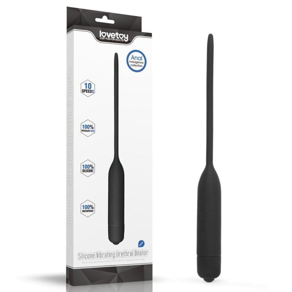Черный уретральный виброплаг Silicone Vibrating Urethral Dilator - 21 см. (Цвет: черный)