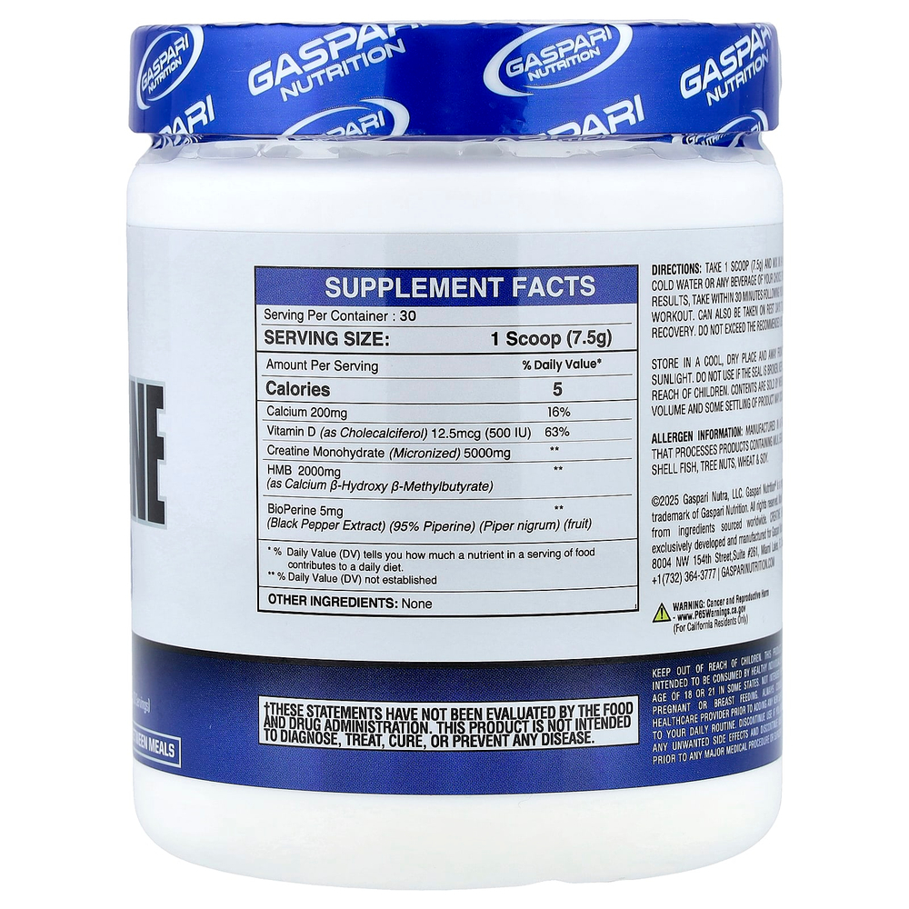 Gaspari Nutrition, креатин HMB, без добавок, 225 г