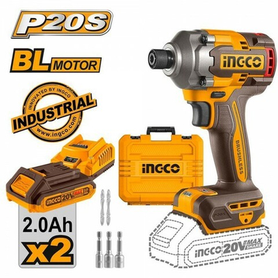 Аккумуляторный импульсный винтоверт 20В BL 285Hm 2хАКБ и ЗУ кейс INGCO CIRLI2028 INDUSTRIAL