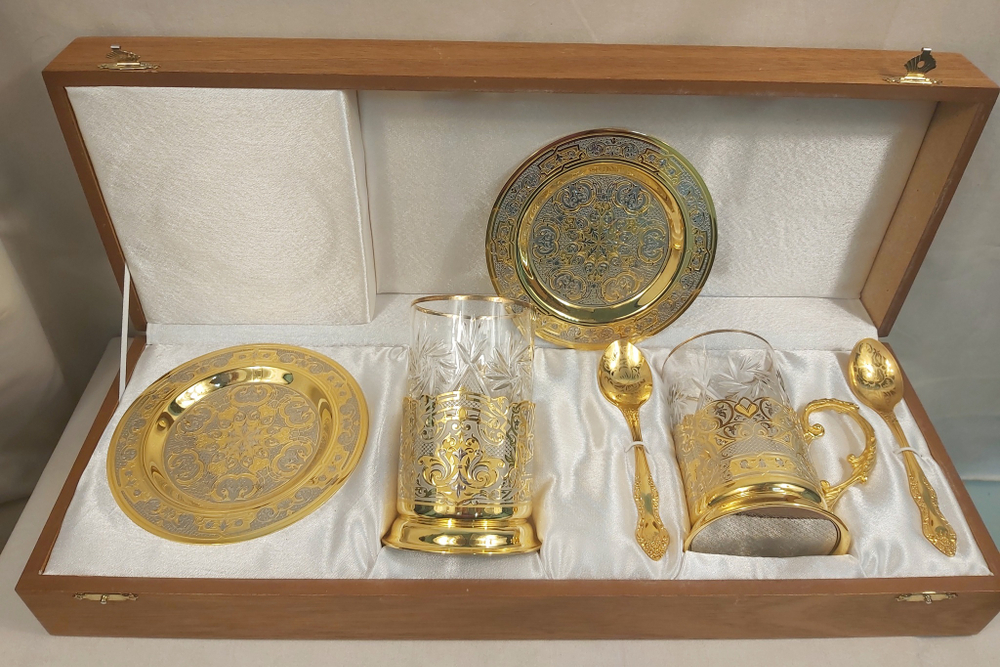 Чайный набор с подстаканниками на 2 персоны "Узорный"