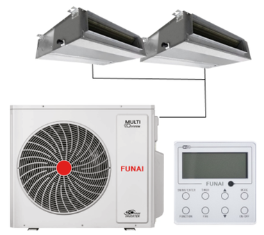 Мульти сплит-система Funai с внутренними средненапорными канальными блоками на 2 комнаты (35+35) KIRIGAMI