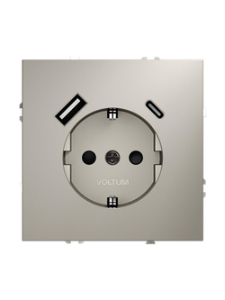 Розетка 1-м СП S70 16А с USB A+С с заземл. защ. шторки механизм кашемир Voltum VLS040503