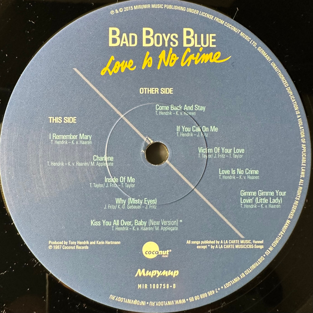 Bad Boys Blue ‎– Love Is No Crime (Россия 2015г.)