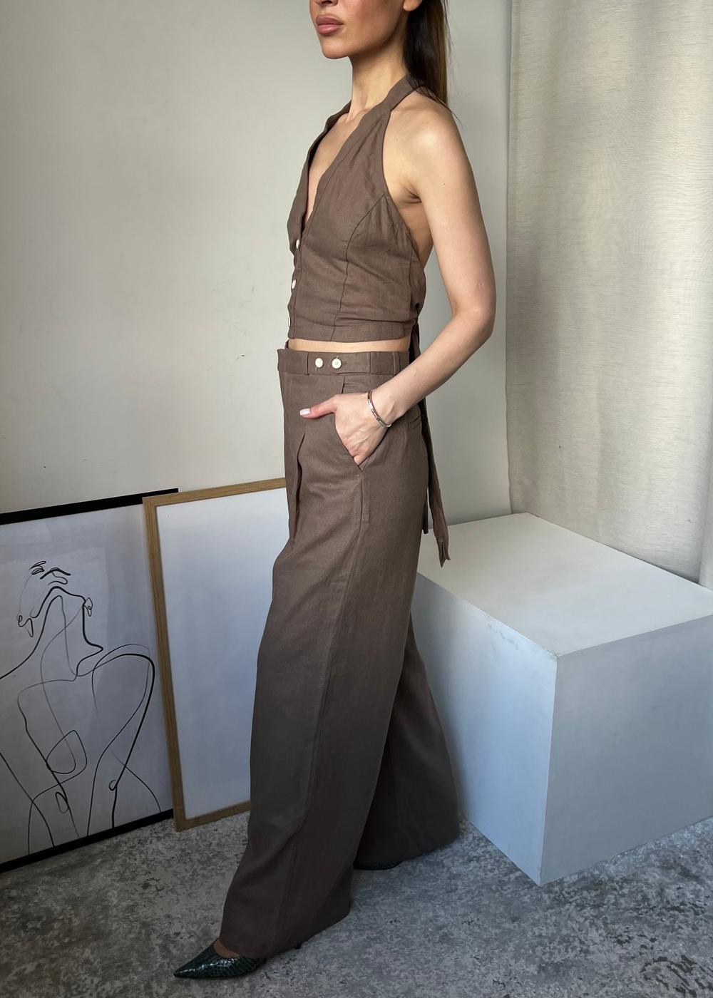 Льняные брюки Zara, S