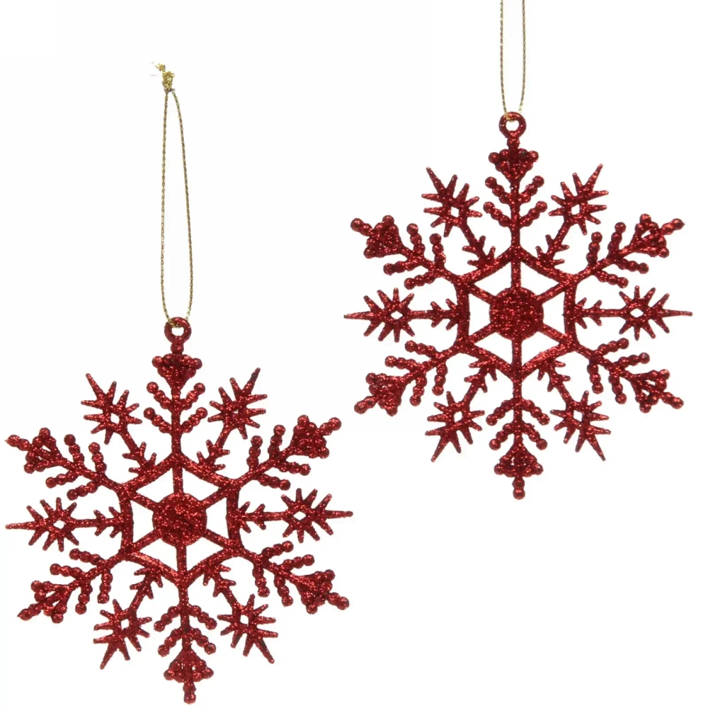Подвески в блестках «Зимние снежинки» 9,5 см (набор 2шт), красный