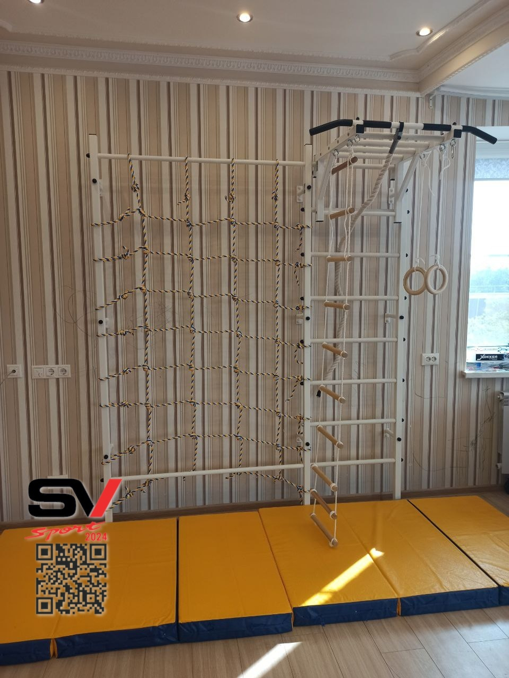 Монтаж шведской стенки Sv Sport с канатным лазом в бетонные, кирпичные стены