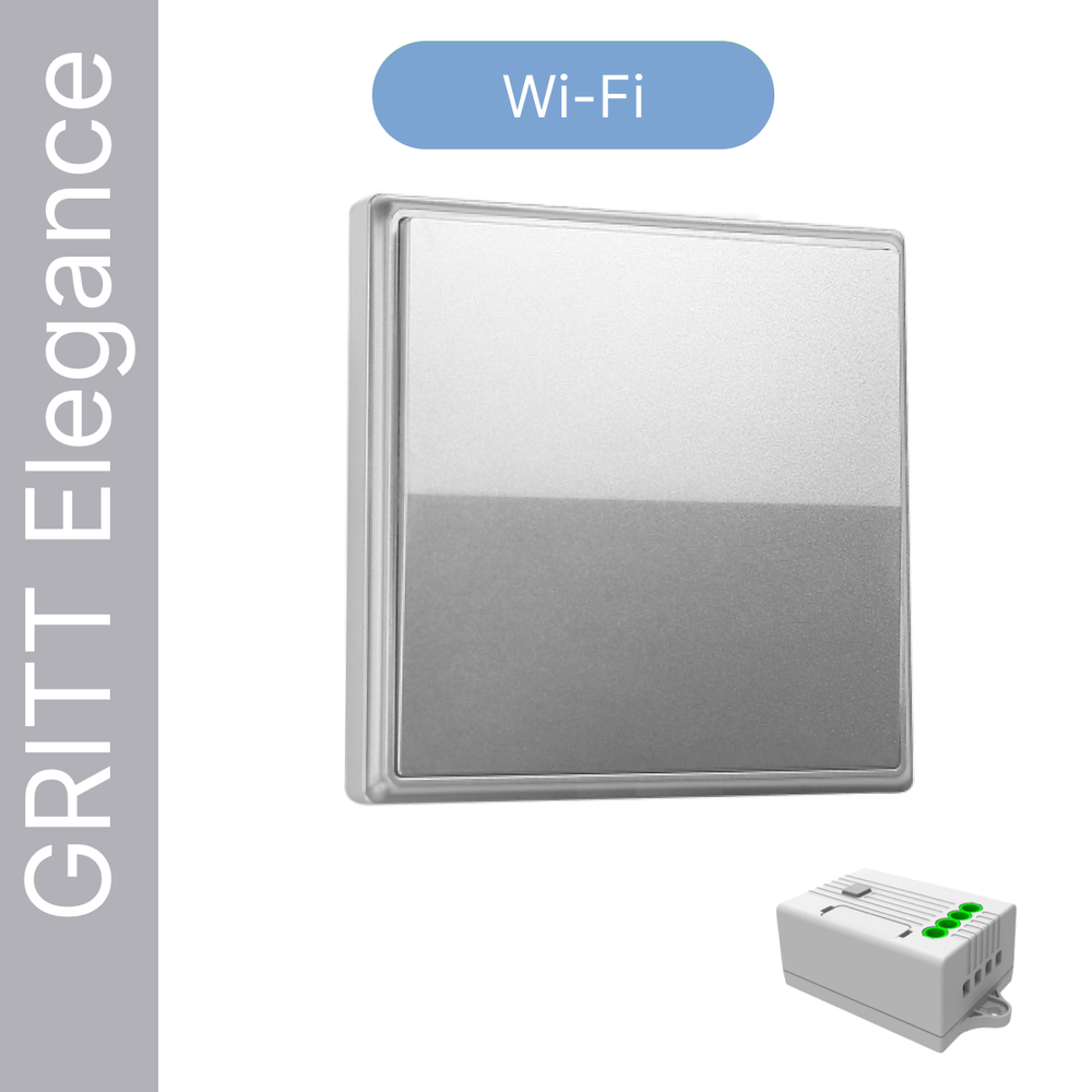 Умный беспроводной выключатель GRITT Elegance 1кл. серебристый комплект: 1 выкл., 1 реле 1000Вт 433 + WiFi с управлением со смартфона, E181110TGWF