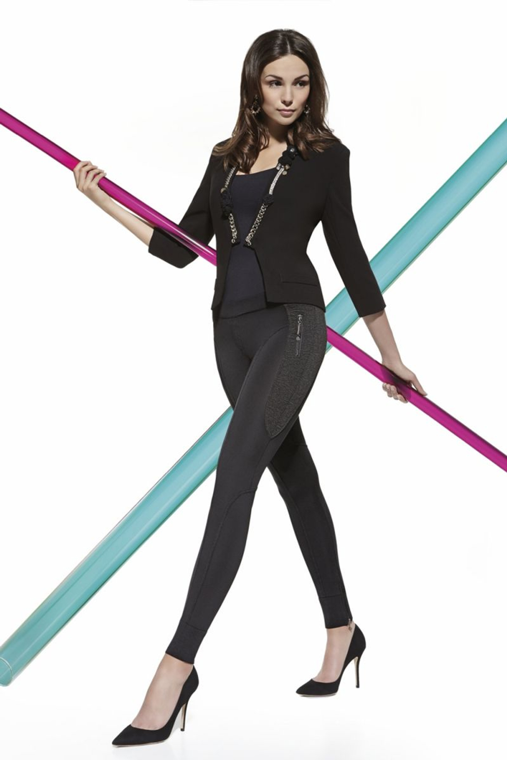 Легинсы Celine с карманами на замочках (Размер: S) (Цвет: черный)