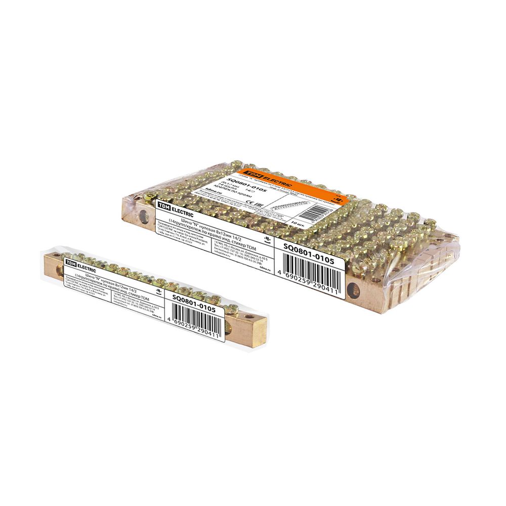 Шина N Tdm Electric, нулевая в изоляторе на DIN-рейку, крепеж по краям, 8 x 12 мм, 14 групп, тип 2