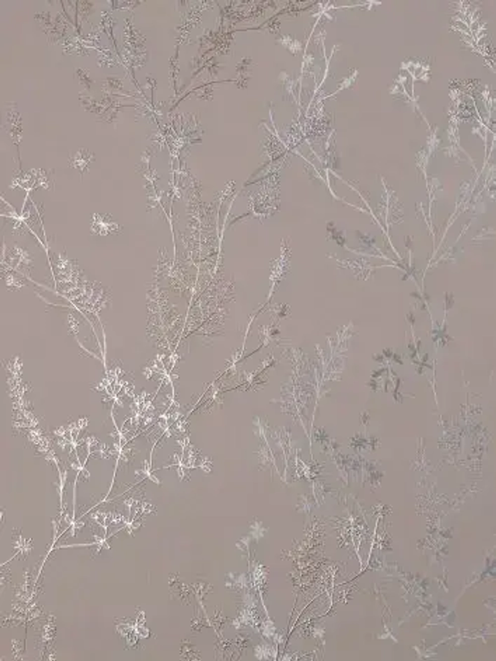 Обои Винил на флизелине 10 м, серебряные веточки на фактуре окрашенной ТАУП стены, прованс, флористика для спальни, гостиной
