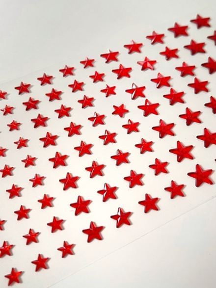 Стразы самоклеющиеся звездочки разного размера 101 шт красные