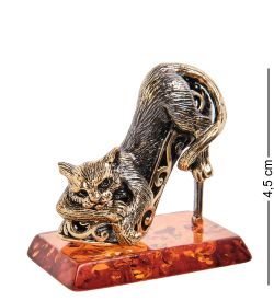 Народные промыслы AM-3144 Фигурка «Кот на туфельке» (латунь, янтарь)